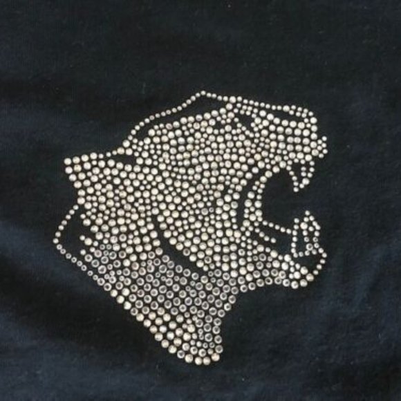New * CUSTOM * RHINESTONE Bling PANTHER Applique BLACK s/s T-SHIRT *NCAA NFL * M - Picture 2 of 3